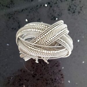 Vintage Silver Metal Memory Wire Braided Beaded Cuff Bracelet